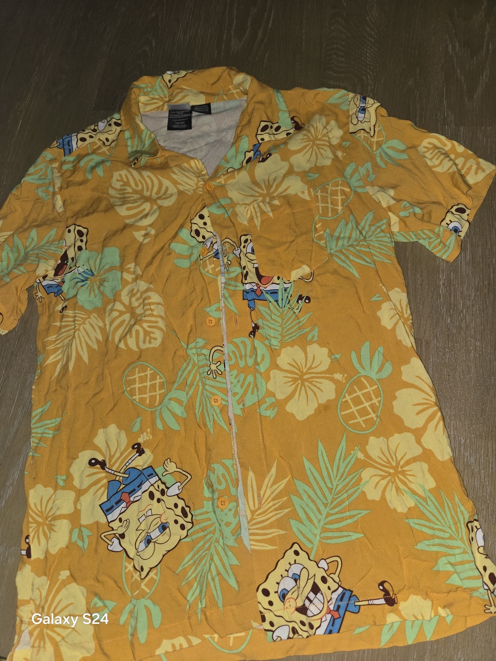 SpongeBob Squarepants Yellow Tropical Print Button-Down Shirt Mens M